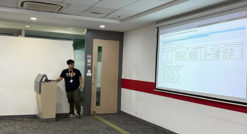 Rishit Kar presenting in a room